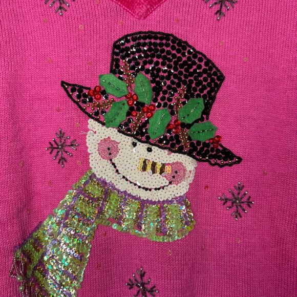 NEW QUACKER FACTORY woman's size medium M Christmas beaded bling snowman sweater - Picture 12 of 12